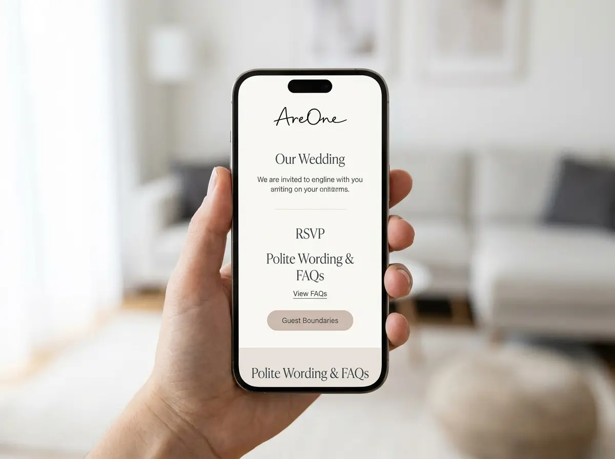 Close up of a beautifully designed digital wedding invitation on a smartphone.