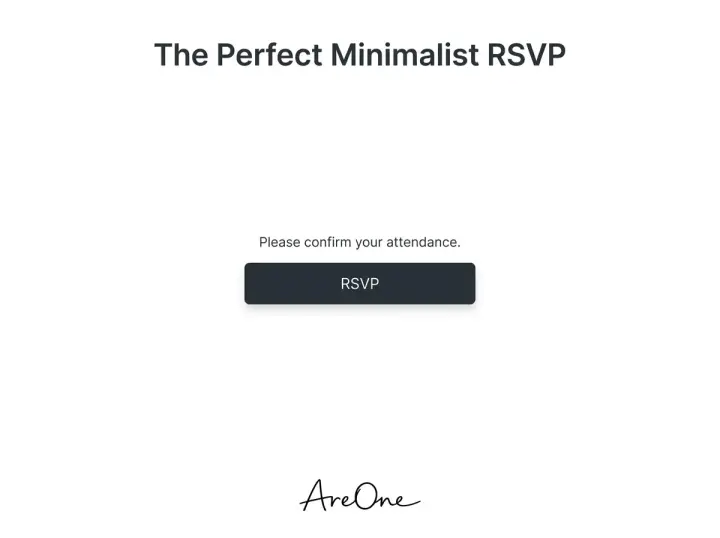 Clean RSVP interface for minimalist wedding invitations showing a clear and obvious button surrounded by white space.