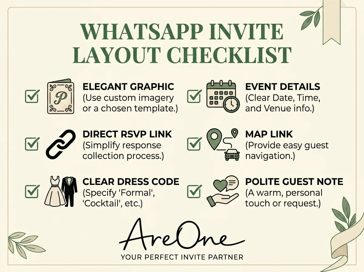 A checklist for building the perfect WhatsApp wedding invitation layout.