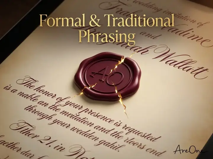 Close-up of traditional calligraphy and a digital wax seal opening on an animated wedding invitation.
