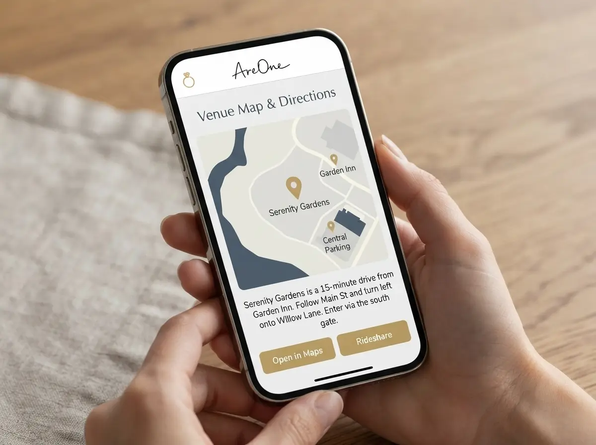 Example of seamless directions wording wedding integration on a smartphone.