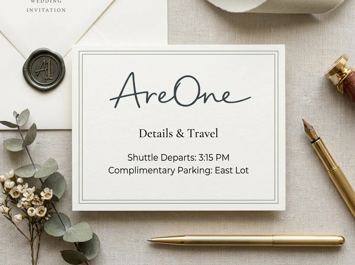 Elegant wedding website wording for parking and travel.