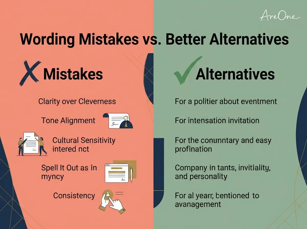 Comparison chart showing common wedding invitation wording mistakes alongside their polite and proper etiquette alternatives.