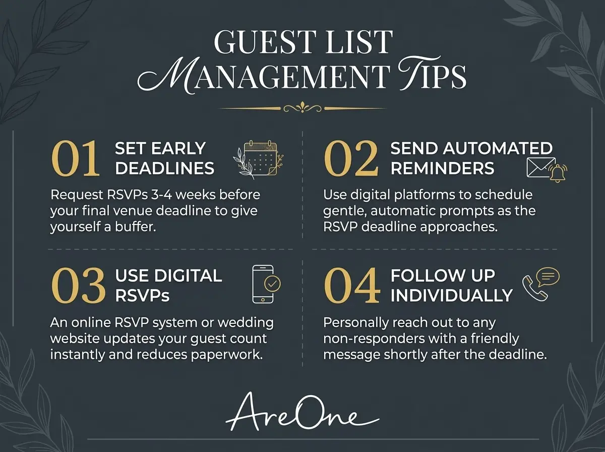 RSVP tracking tips to manage your wedding guest list efficiently.