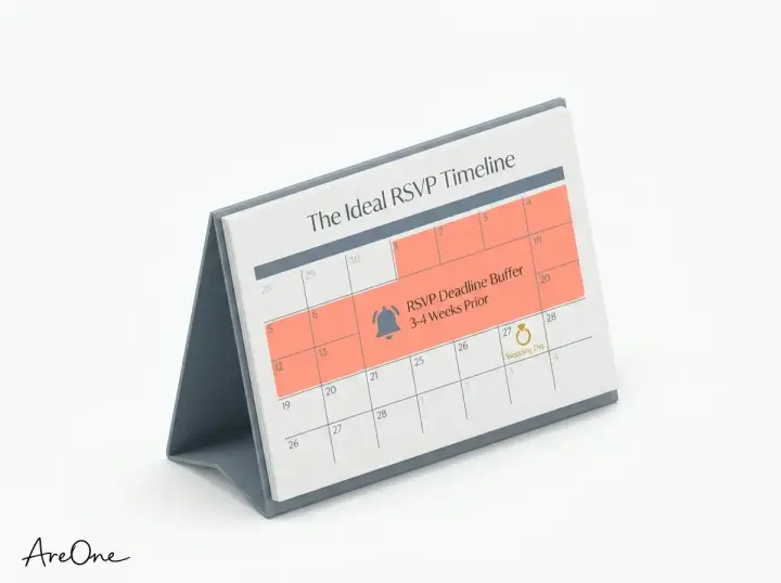 A calendar displaying an ideal rsvp deadline 3 to 4 weeks before the wedding day.