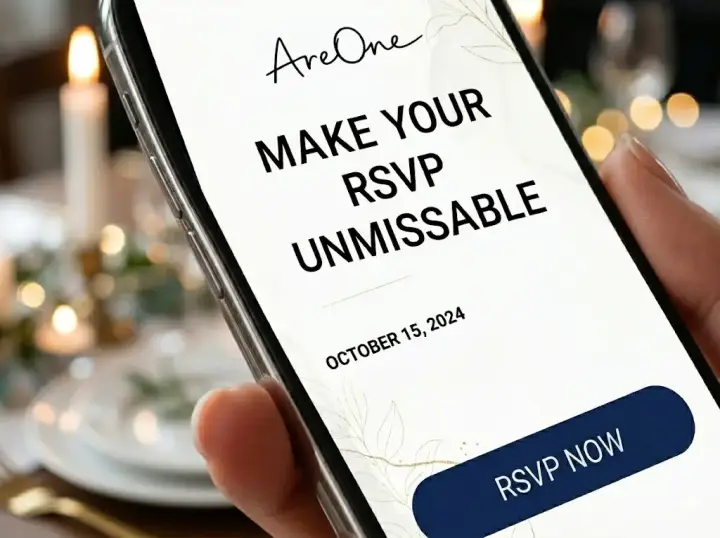 Digital wedding invitation wording guide and essential tips displayed next to a modern smartphone mockup.