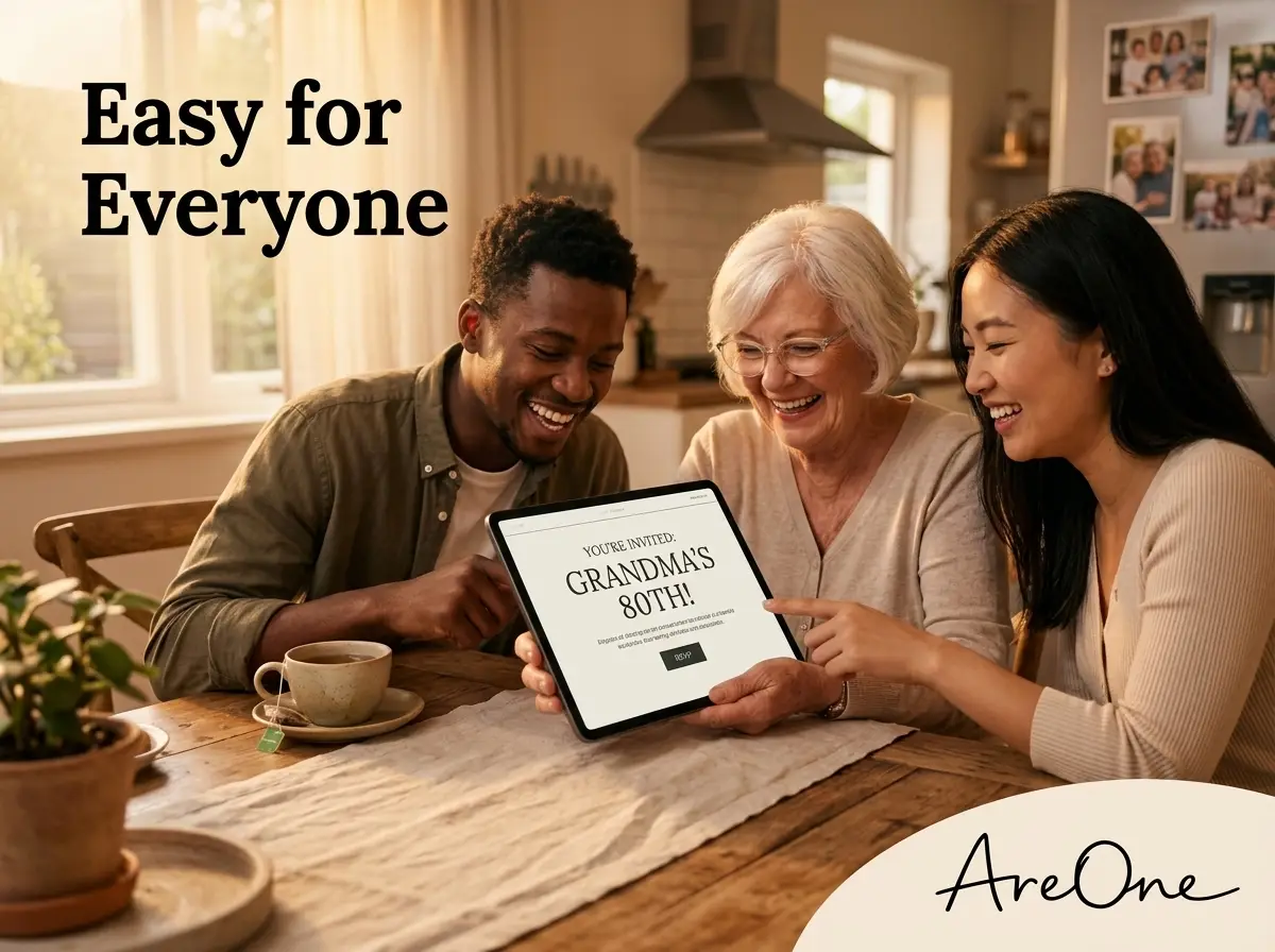 depicting a diverse group of people effortlessly using an accessible digital invitation.